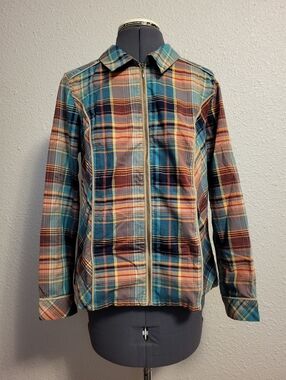 Christopher & Banks Green Plaid Blouse Size Medium Petite